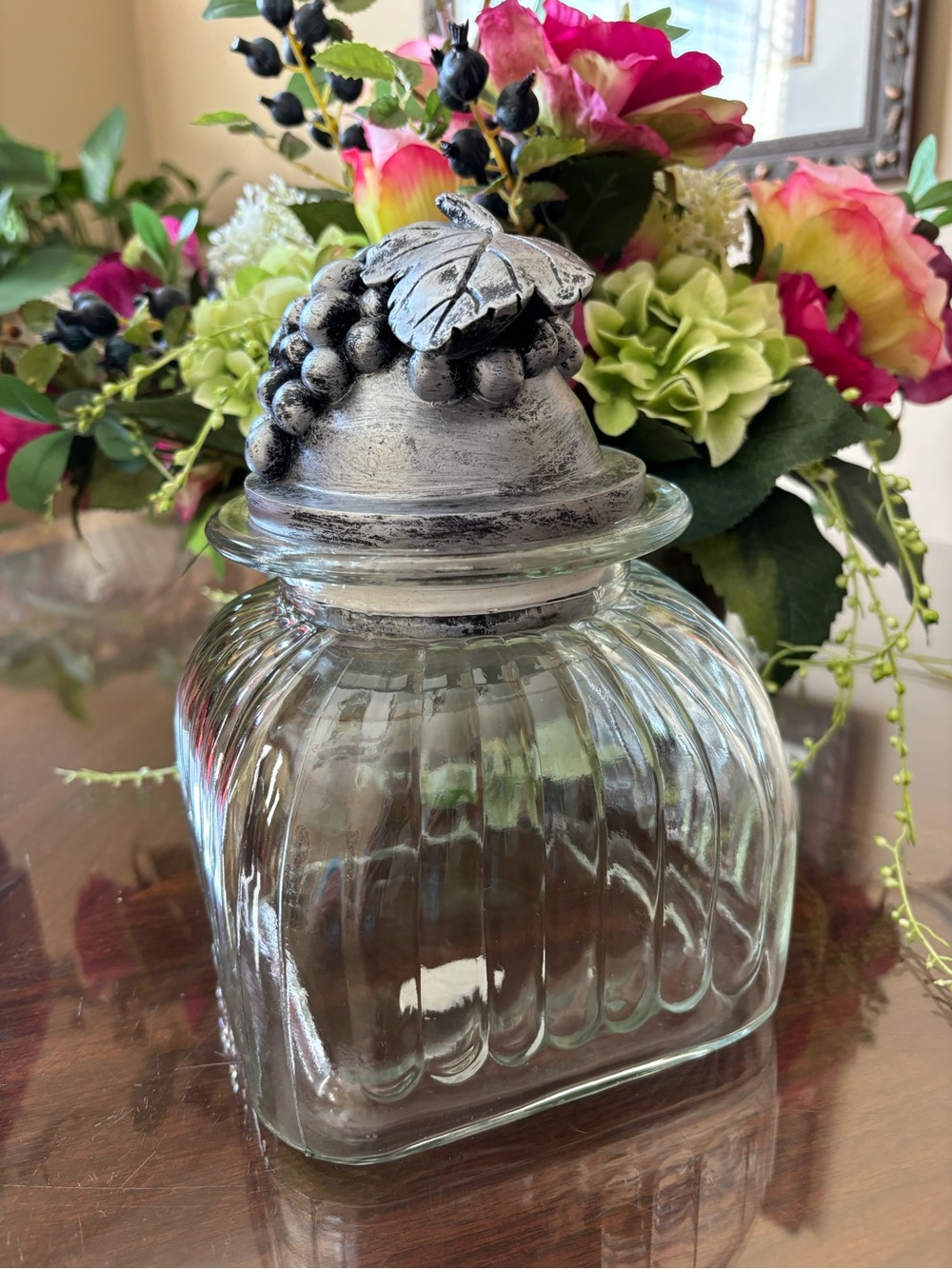 Glass Canister With Silver Grapevine Top
